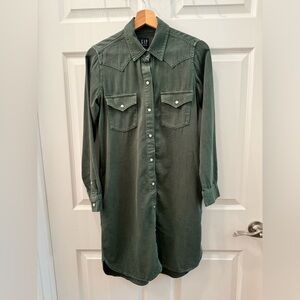 GAP Olive Green Button-Front Shirt Dress